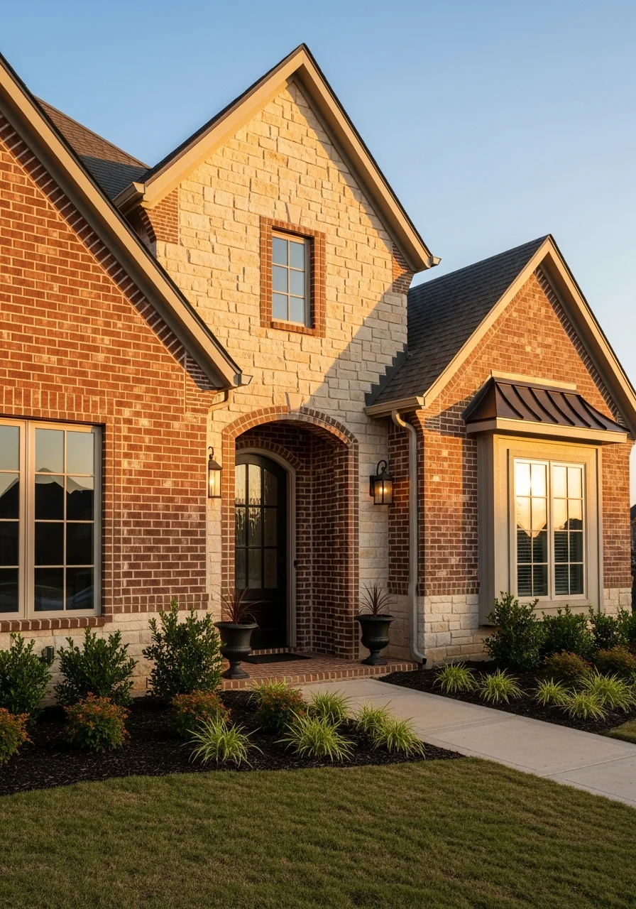Close-up of a Nichols Hills home's entrance and facade showing architectural quality and landscape design.