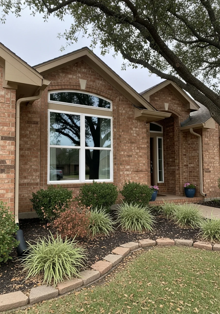 Close-up of a residential home exterior in an Oklahoma City neighborhood with mature trees and a well-maintained front yard.
