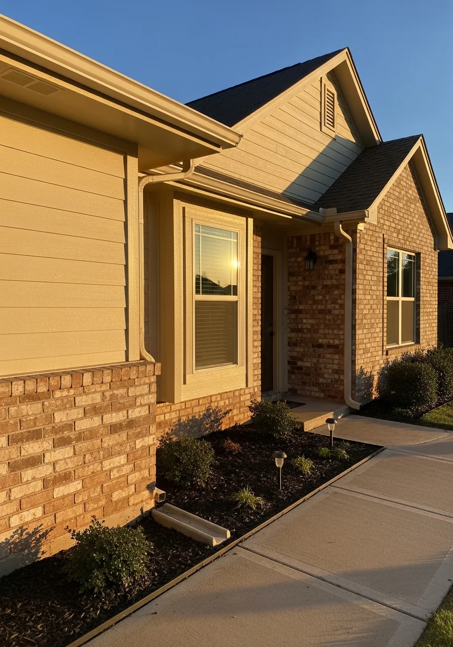 Portrait view of a Yukon home's front exterior showing the entrance, facade details, and landscaping.