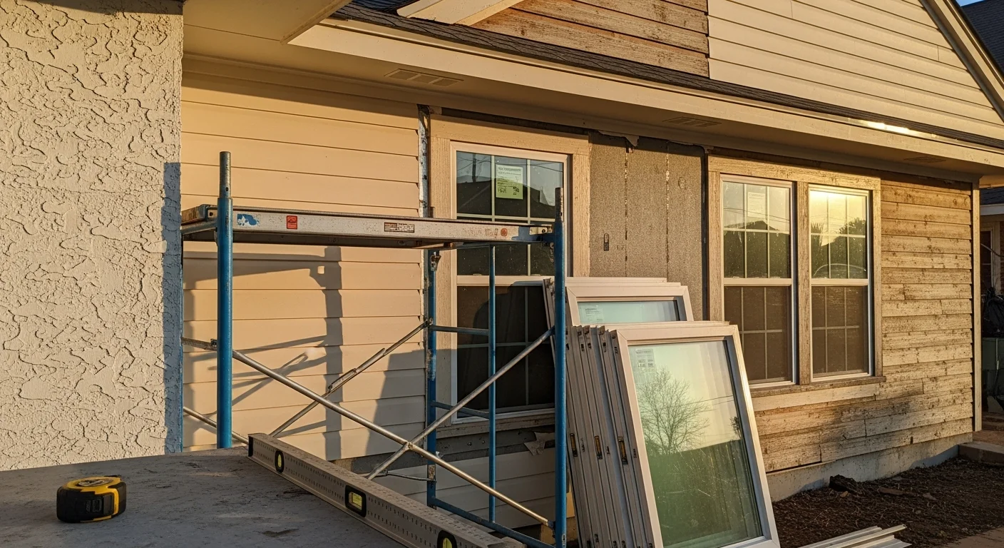 A renovated Oklahoma City home exterior showing new siding and updated trim with a clean, weather-ready finish. The street-facing facade reflects a complete exterior remodeling project completed by Apex Exteriors.